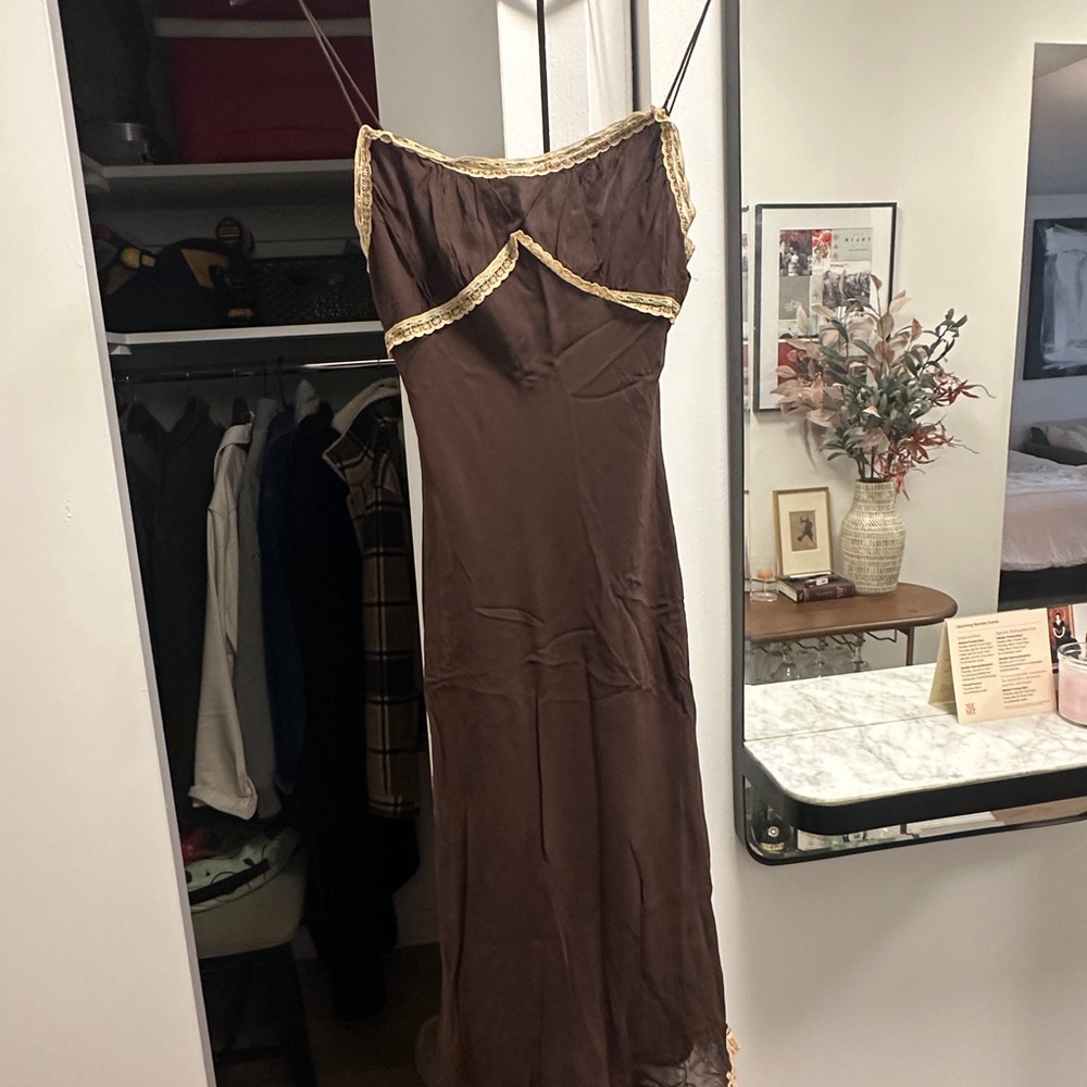 Elegant Brown Dress with Gold Accents